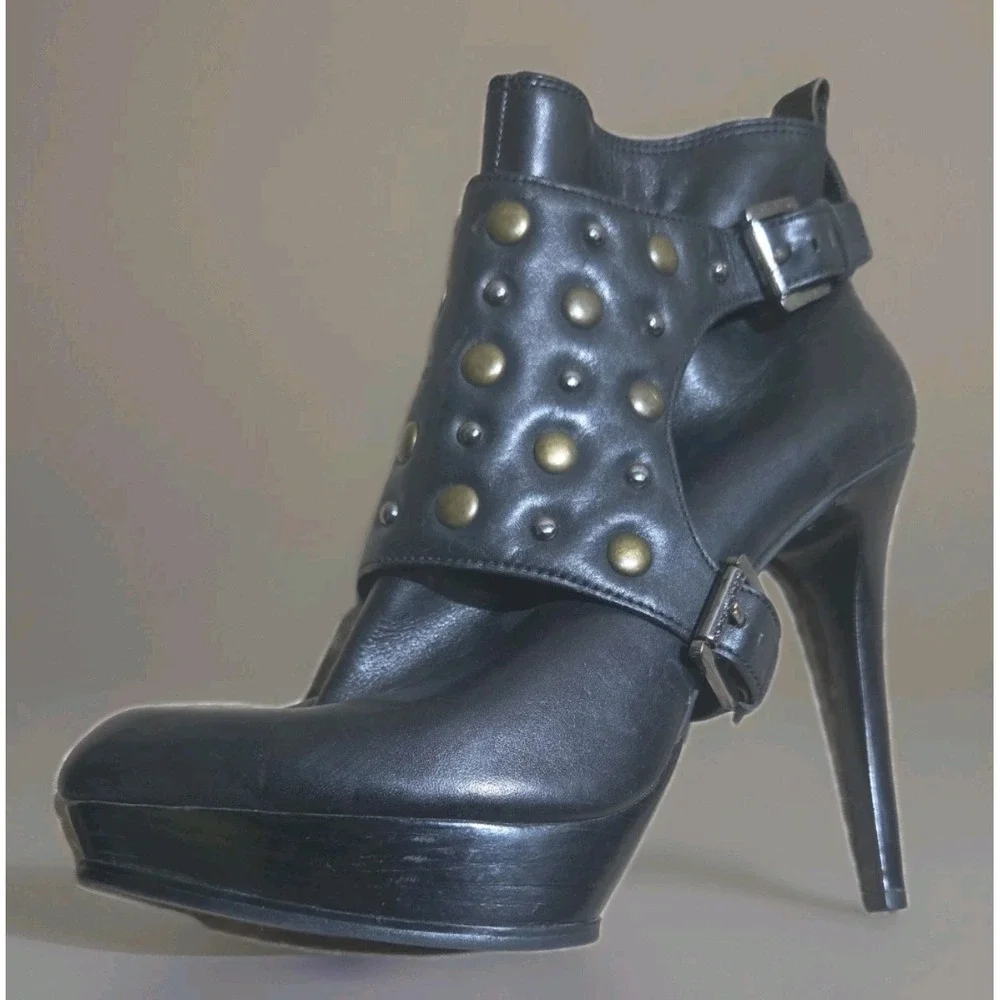 Michael Kors Boot Women 11M Bryn Leather Stud Buckle Side Zip Ankle Moto Rock Ex